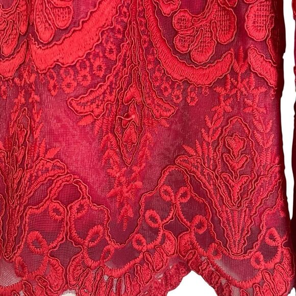 Saylor Norma Red Lace Top Long Sleeve High Neck Sheer - Picture 5 of 12